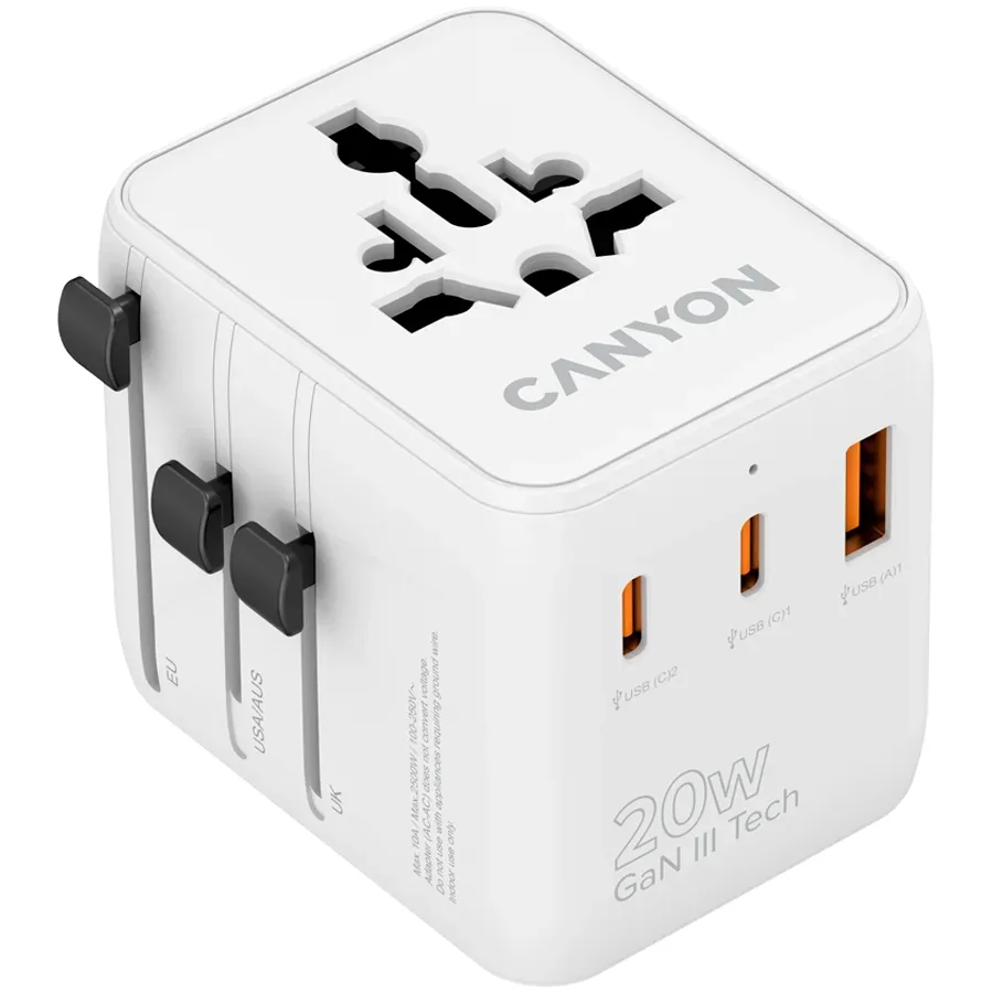 Canyon Travel Adapter OnTour 20 EU/UK/US/AUS 20W White