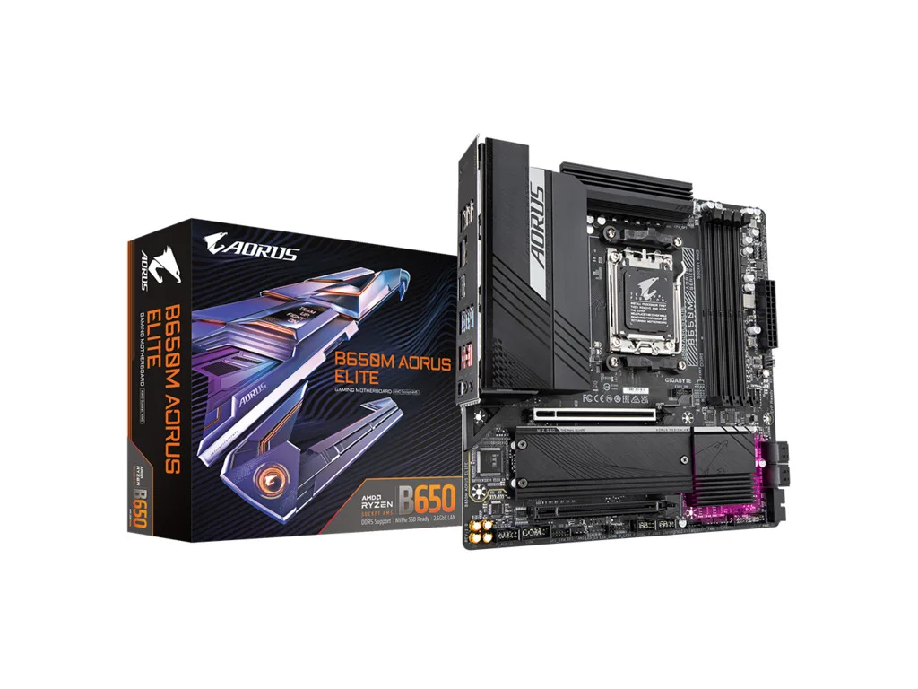 Gigabyte MB B650M AORUS ELITEAM5, 4xDDR5, 2xM.2, 4xSATA, 11x USB, HDMI, DP, microATX