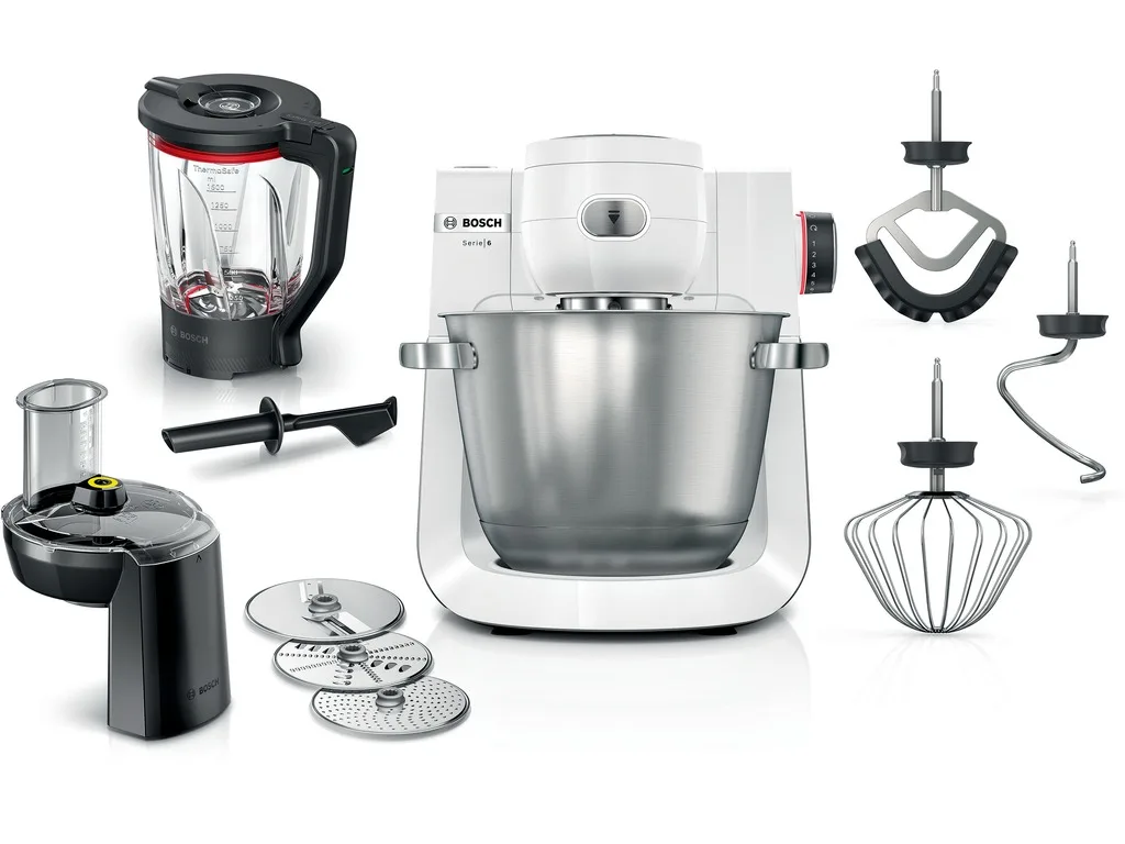 Bosch kuhinjski aparat MUM 6BIJELA-SREBRNA 1600W, 5,5L, 7 Brzina, NOVI DIZAJN