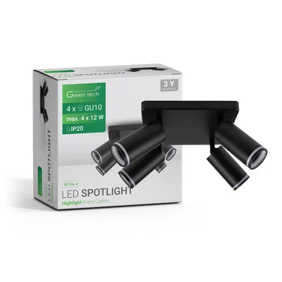 Green TECH LED spot svjetiljka GU10 X 4 kom, crna boja