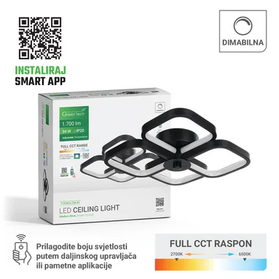 Green TECH Smart stropna dekorativna svjetiljka 34W, 3CCT, dim, APP + daljinski