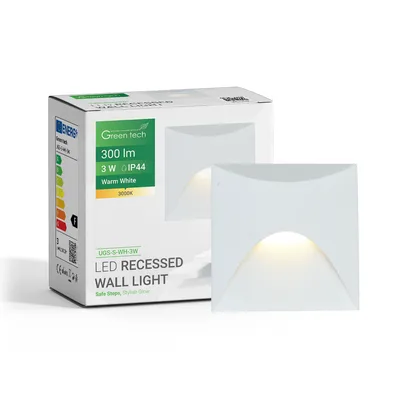 Green TECH LED ugradna zidna svjetiljka 3W, 3000K IP44, bijela