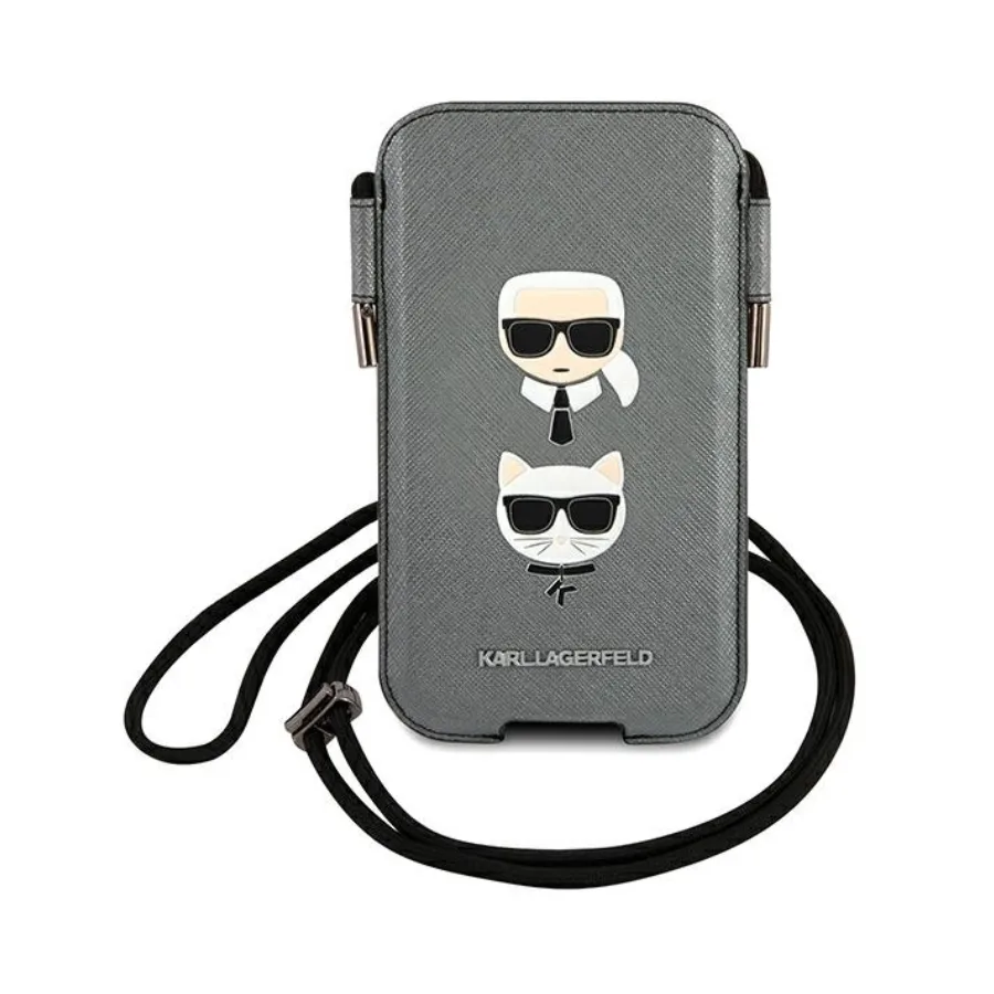 ORIGINAL KARL LAGERFELD TORBICA SAFFIANO IKONIK KARL&CHOUPETTE HEAD KLHCP12MOPHKCG 6,1 INČA SIVA